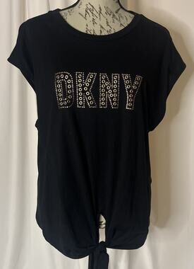 DKNY Women's Black Grommet Logo Sleeveless Tie-Hem Shirt — Size Large